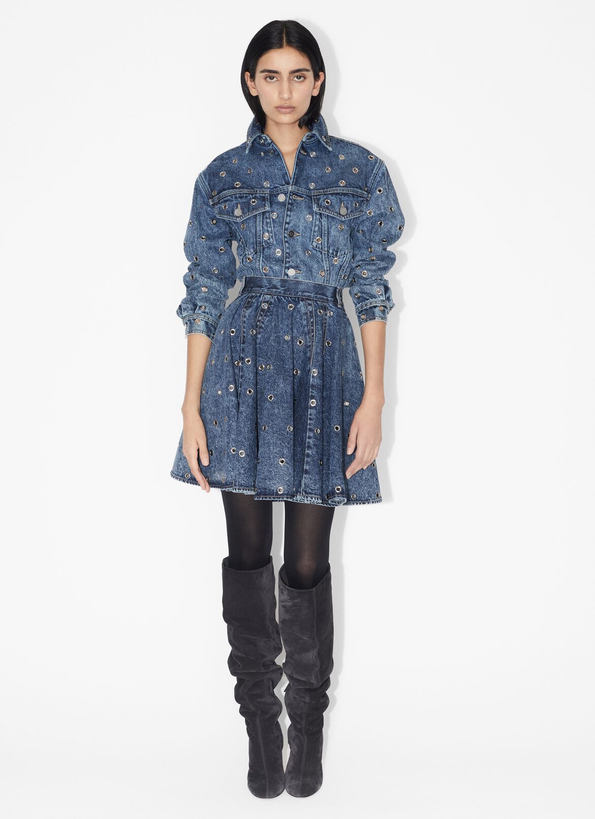 Eyelet denim skirt ALAÏA BLUE EYELET DENIM SKIRT